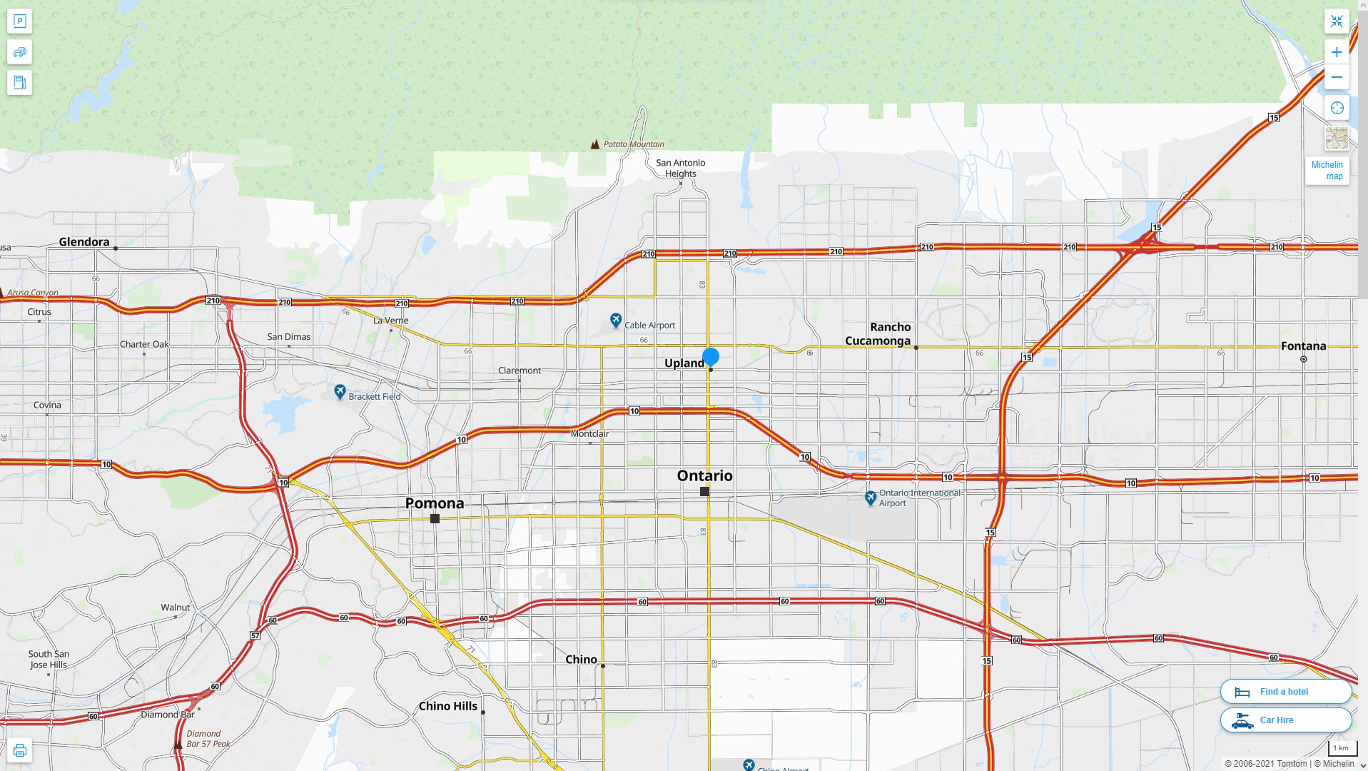 Upland California Highway and Road Map